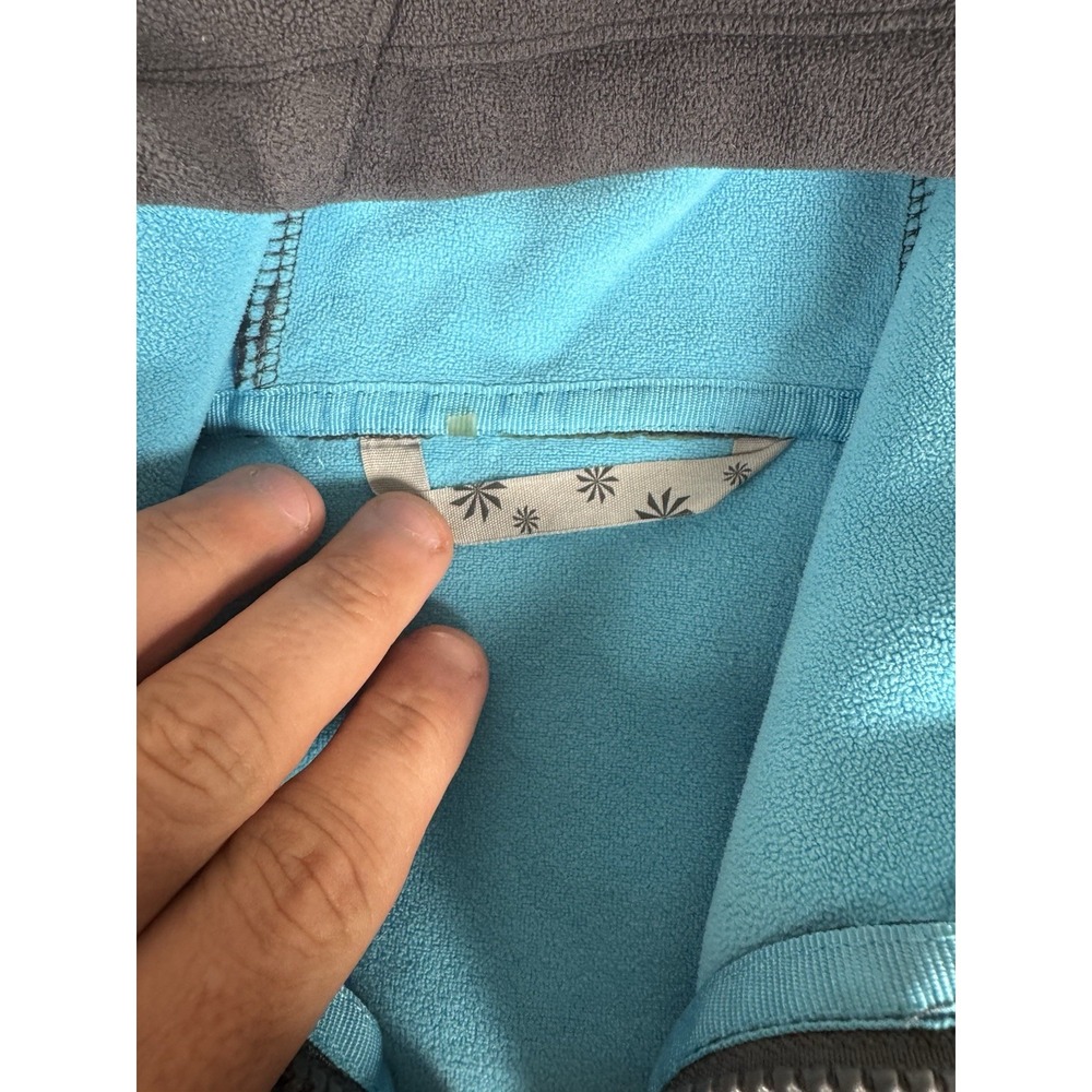 Athleta  Zip Up  Jacket Size S Gray And‎ Teal With Stitched Flower Design - Picture 3 of 11